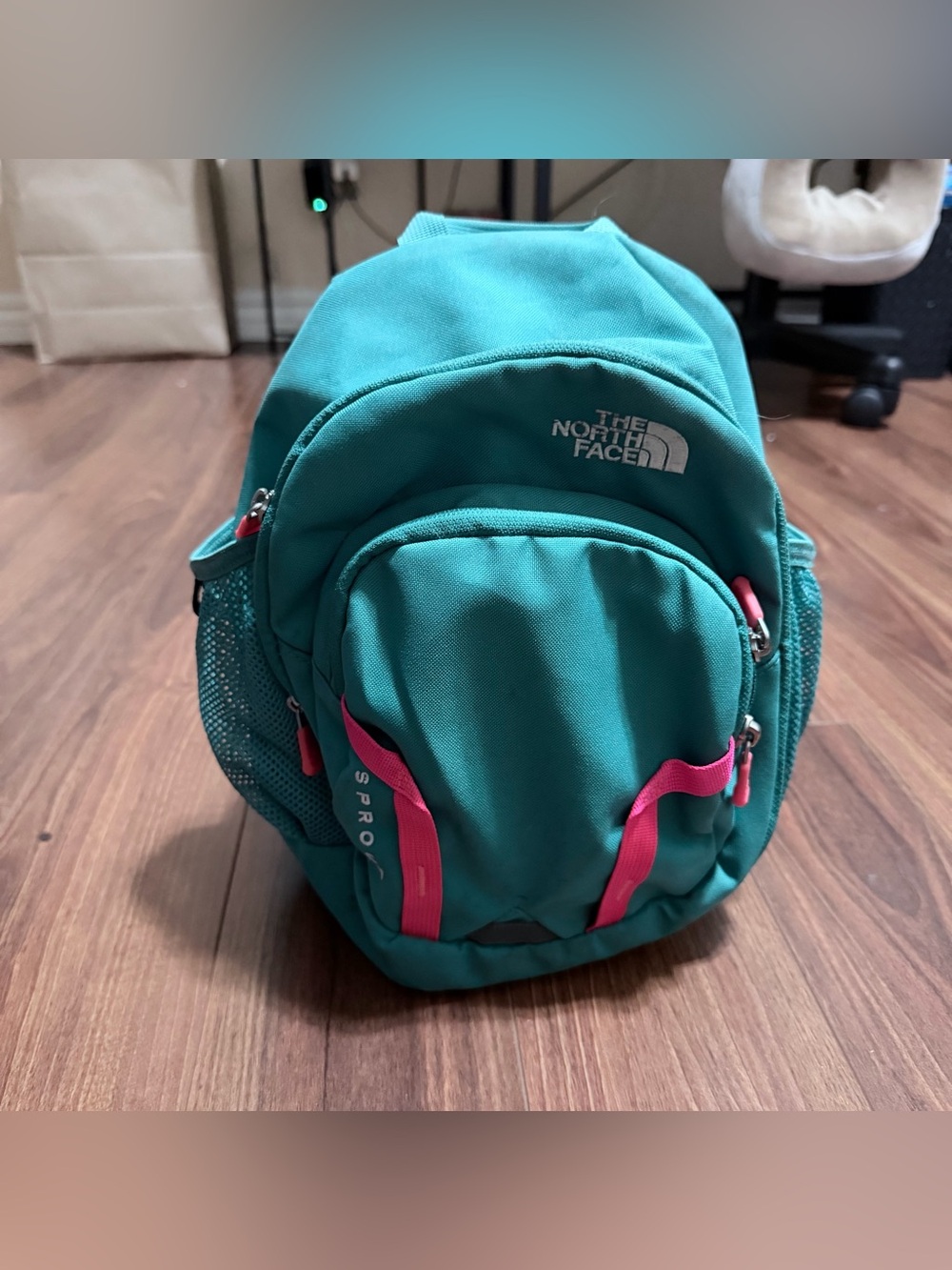 The North Face Teal Backpack with Pink Accents - Kids